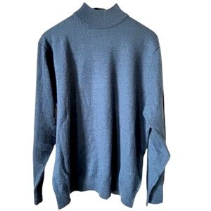 Bosa Sz XL Merino Wool Blue Black Heathered Mock Neck Pullover Sweater